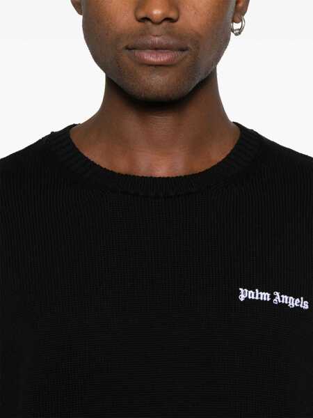 Pulovere Palm Angels Cotton Crewneck Sweater Classic Logo With Embroidered Logo Black Barbati (BM 19762580) 5