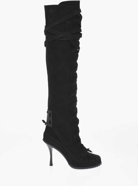 Cizme lungi DSQUARED2 Suede Lace-Up Boots With 10Cm Heel Black Femei (BM 19762583) 3