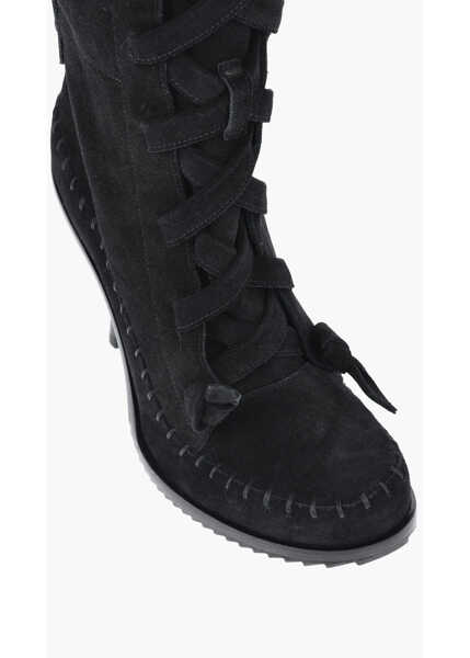 Cizme lungi DSQUARED2 Suede Lace-Up Boots With 10Cm Heel Black Femei (BM 19762583) 4
