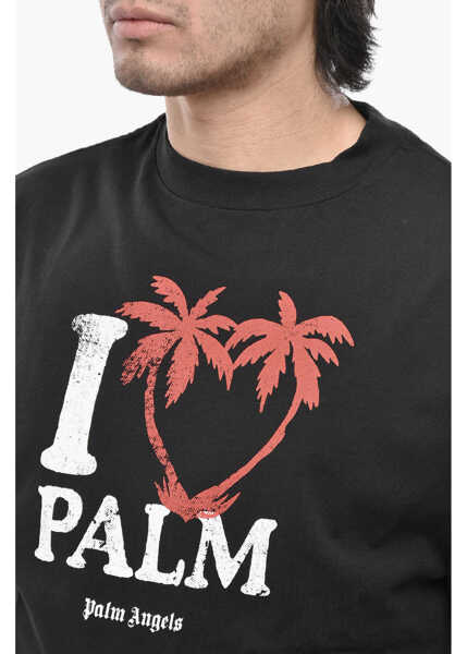 Tricouri Palm Angels Crewneck T-Shirt I Love Palm With Print Black Barbati (BM 19762613) 3