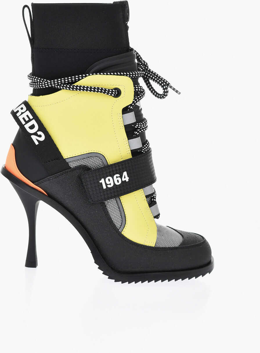 Botine DSQUARED2 Leather And Fabric Ankle Boots Techno Hiking With Bicolor La Yellow Femei (BM 19762646) 3