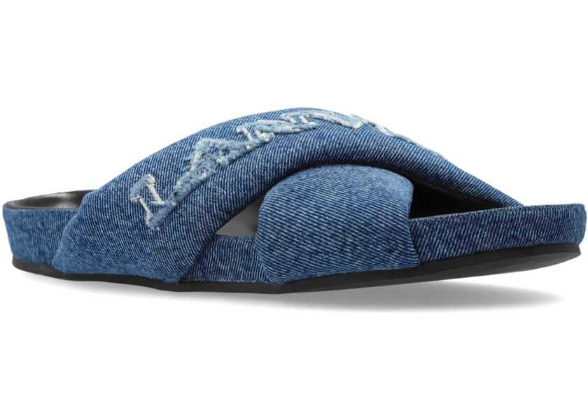 Sandale fara toc Lanvin Denim Criss Cross Dsandali With Embroidered Logo Blue Femei (BM 19762661) 2