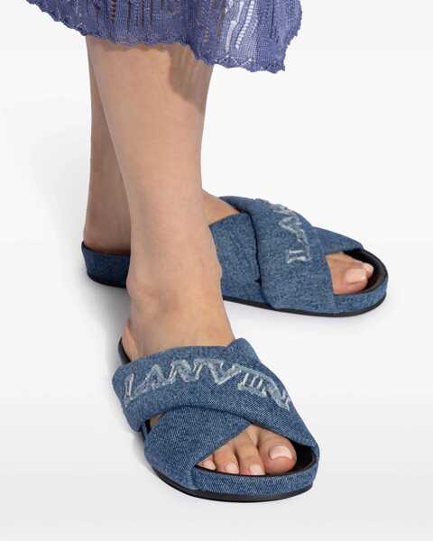 Sandale fara toc Lanvin Denim Criss Cross Dsandali With Embroidered Logo Blue Femei (BM 19762661) 5
