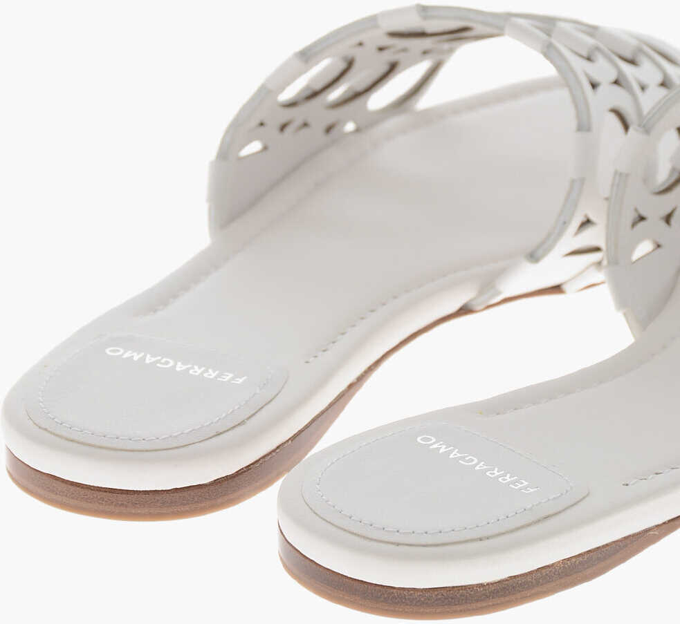 Sandale fara toc Salvatore Ferragamo Perforated Leather Slides Erne With Monogram Pattern White Femei (BM 19762673) 2