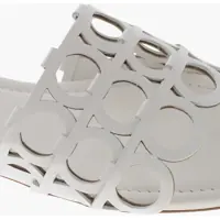 Incaltaminte Dama pagina 38 - Sandale fara toc Salvatore Ferragamo Perforated Leather Slides Erne With Monogram Pattern White Femei (BM 19762673) - B-mall.ro