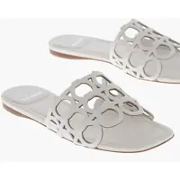 Sandale fara toc Perforated Leather Slides Erne With Monogram Pattern Femei