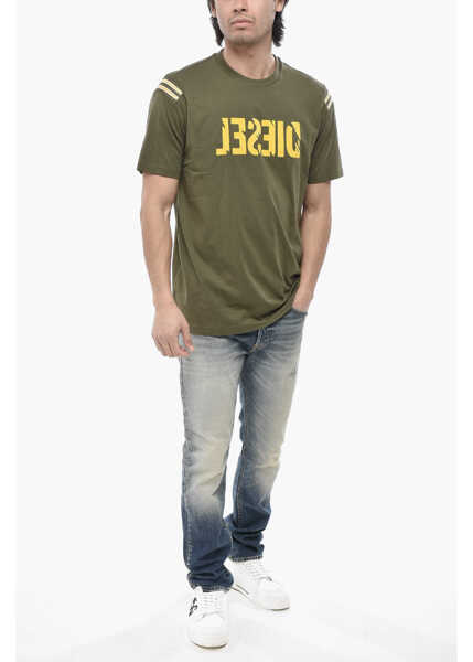 Tricouri Diesel Cotton Crewneck T-Shirt T-Just-Rib With Velour Logo Green Barbati (BM 19762958) 4