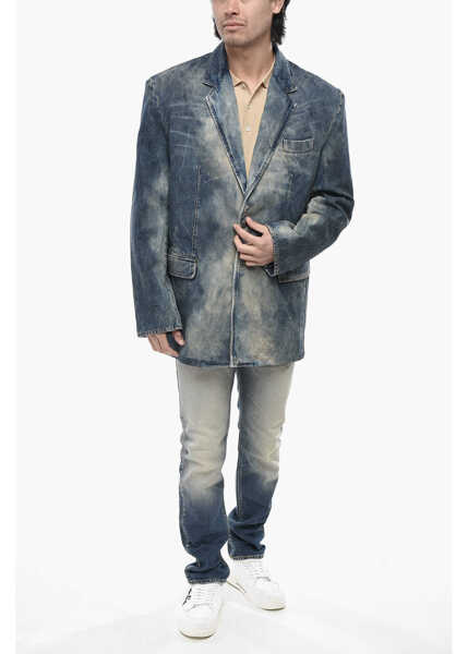 Jachete Diesel Oversized Denim Jacket With Logo Buttons Blue Barbati (BM 19762967) 4