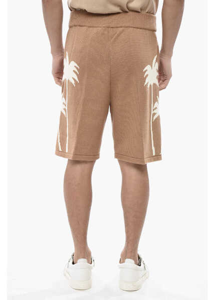 Pantaloni scurti Palm Angels Knit Shorts Palms With Jacquard Pattern Brown Barbati (BM 19762985) 2