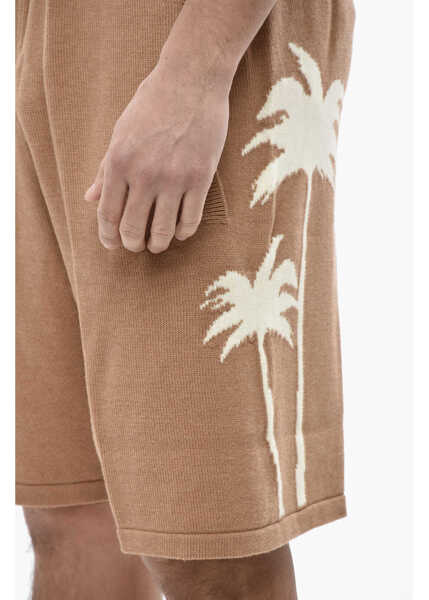 Pantaloni scurti Palm Angels Knit Shorts Palms With Jacquard Pattern Brown Barbati (BM 19762985) 3