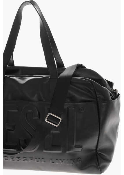 Genti de umar Diesel Vegan Leather Travel Duffel Bag With Embossed Logo Black Barbati (BM 19763015) 3