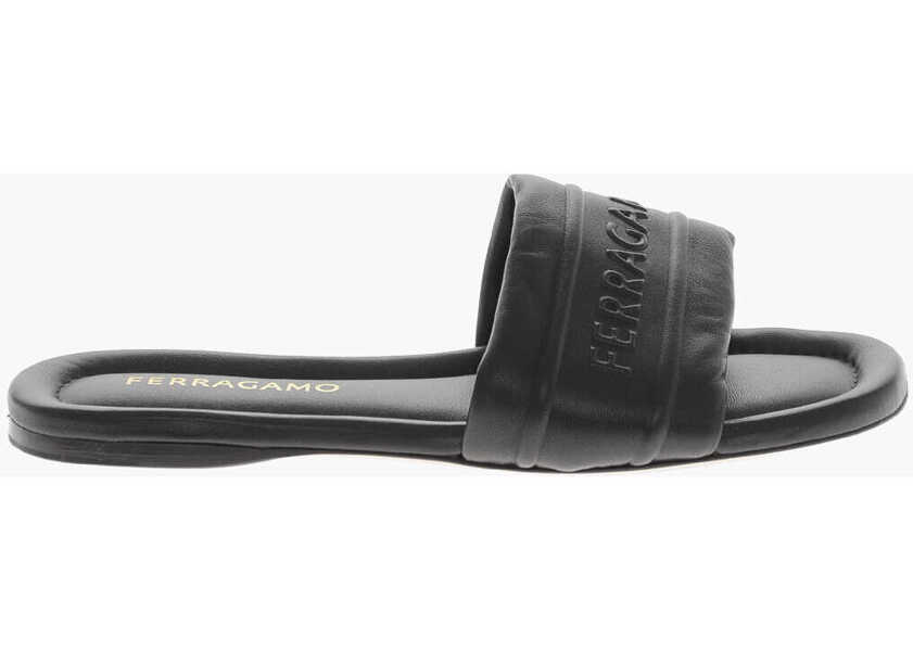 Sandale fara toc Salvatore Ferragamo Leather Slides Hotel With Embossed Logo Black Femei (BM 19763018) 3