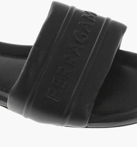 Sandale fara toc Salvatore Ferragamo Leather Slides Hotel With Embossed Logo Black Femei (BM 19763018) 4