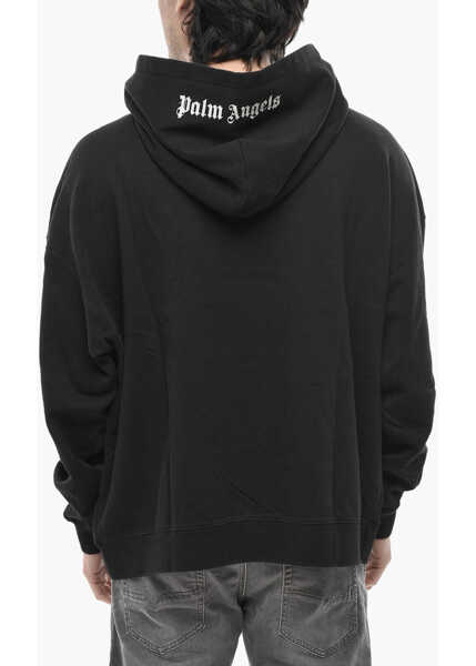 Bluze de trening Palm Angels Brushed Cotton Hoodie Classic Logo With Front Pocket Black Barbati (BM 19763021) 2