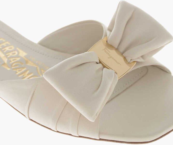 Sandale fara toc Salvatore Ferragamo Leather Slide Sandals Lylas With Front Bow White Femei (BM 19763045) 4