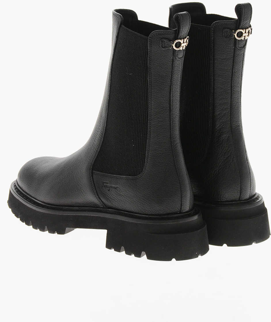 Botine Salvatore Ferragamo Hammered Leather Chelsea Ankle Boots Oderico Black Femei (BM 19763057) 2