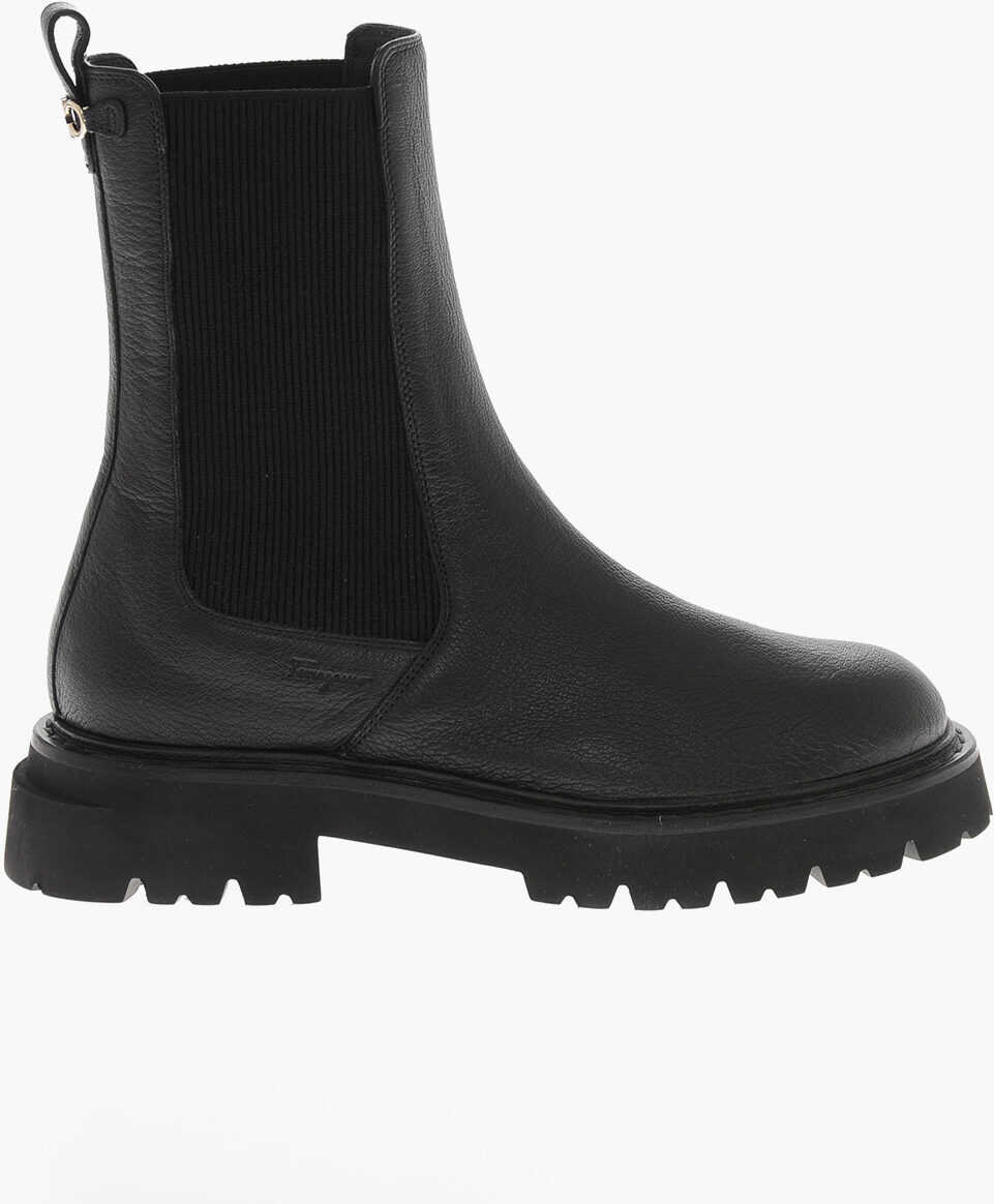 Botine Salvatore Ferragamo Hammered Leather Chelsea Ankle Boots Oderico Black Femei (BM 19763057) 3