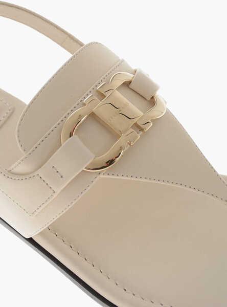 Sandale fara toc Salvatore Ferragamo Leather Thong Sandals Lula With Buckle White Femei (BM 19763177) 4