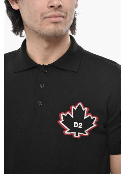 Tricouri Polo DSQUARED2 Knit Polo Leaf With Jacquard Logo Black Barbati (BM 19763180) 3