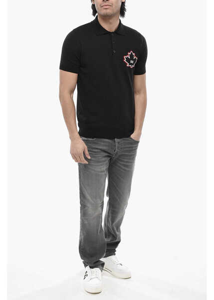 Tricouri Polo DSQUARED2 Knit Polo Leaf With Jacquard Logo Black Barbati (BM 19763180) 4