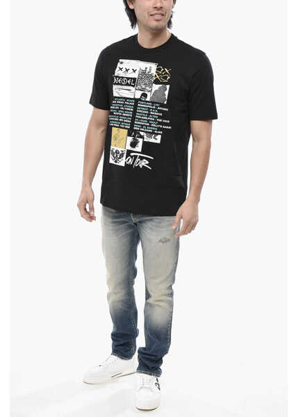 Tricouri Diesel Crewneck Cotton T-Shirt T-Just-Rock Printed Black Barbati (BM 19763204) 4