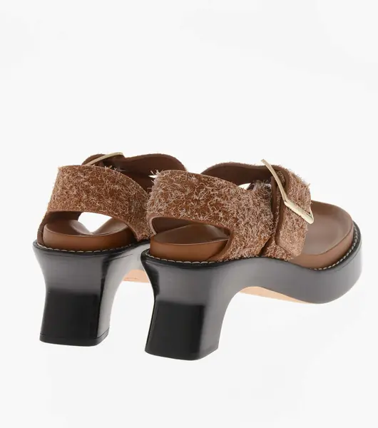 Sandale cu toc Loewe Textured Leather Sandals Ease With 7Cm Leather Sole Brown Femei (BM 19763219) 2
