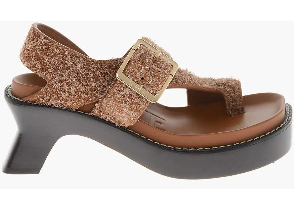 Sandale cu toc Loewe Textured Leather Sandals Ease With 7Cm Leather Sole Brown Femei (BM 19763219) 3
