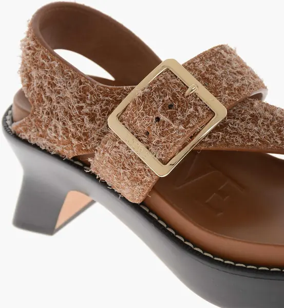 Sandale cu toc Loewe Textured Leather Sandals Ease With 7Cm Leather Sole Brown Femei (BM 19763219) 4