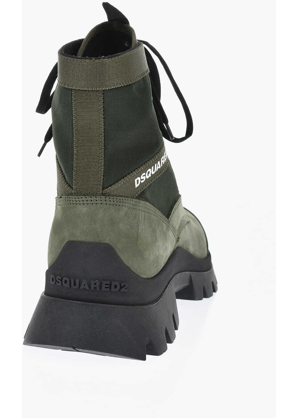 Ghete DSQUARED2 Leather And Nylon Combat Boots With Contrast Logo Green Barbati (BM 19763273) 2