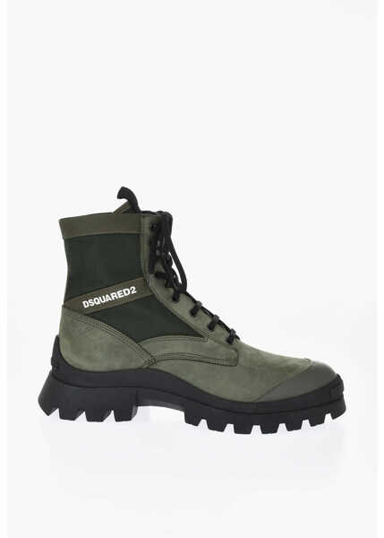 Ghete DSQUARED2 Leather And Nylon Combat Boots With Contrast Logo Green Barbati (BM 19763273) 3