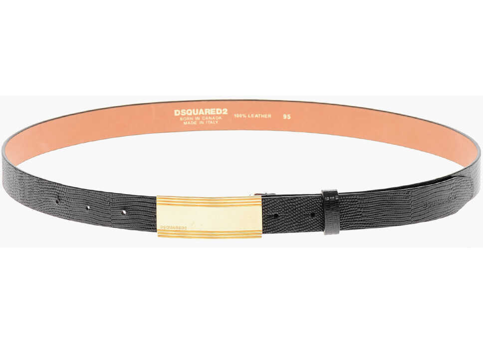 Curele DSQUARED2 Saffiano Leather Belt With 25Mm Gold Buckle Black Barbati (BM 19763285) 3