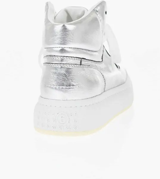 Sneakers Maison Margiela Mm6 Eco-Leather Lam High-Top Sneakers With Rubber Sole Silver Femei (BM 19763432) 2