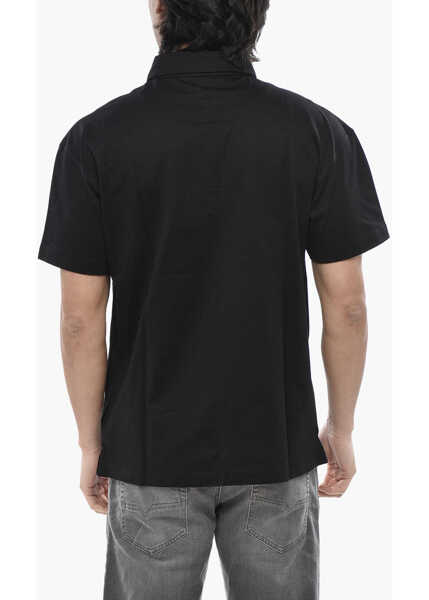 Tricouri Polo Palm Angels Hopsack Cotton Polo With Metallic Monogram Appliqu Black Barbati (BM 19763444) 2