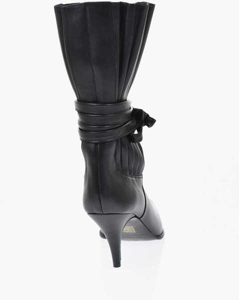 Botine DSQUARED2 Leather Ankle Boots With Pleated Details, Side Laces And 7Cm Black Femei (BM 19763453) 3