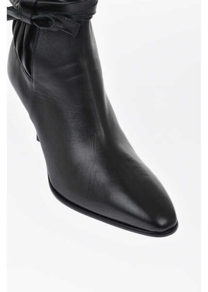 Botine DSQUARED2 Leather Ankle Boots With Pleated Details, Side Laces And 7Cm Black Femei (BM 19763453) 4