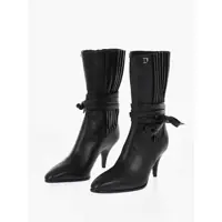 Botine Leather Ankle Boots With Pleated Details, Side Laces And 7Cm Femei