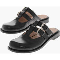 Papuci Brushed Leather Mary Jane Mules Femei