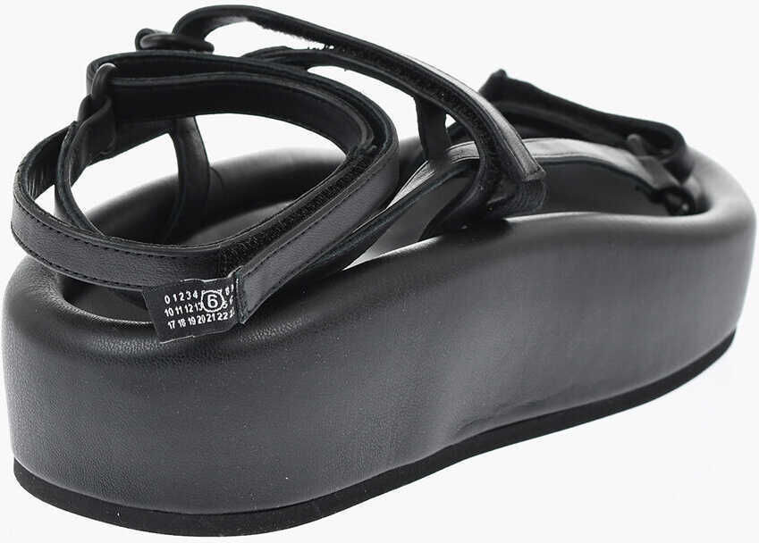 Sandale fara toc Maison Margiela Mm6 Leather Sandals With Chunky Sole And Velcro Closures Black Femei (BM 19763474) 2