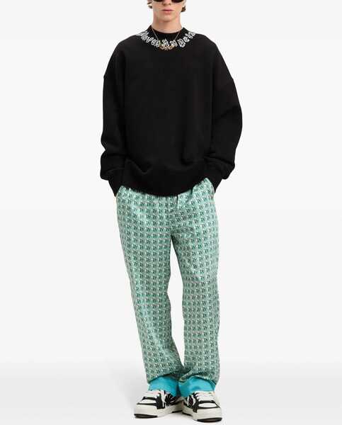 Bluze de trening Palm Angels Brushed Cotton Sweatshirt Neck Logo With Print Black Barbati (BM 19763480) 2