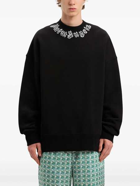 Bluze de trening Palm Angels Brushed Cotton Sweatshirt Neck Logo With Print Black Barbati (BM 19763480) 3