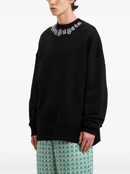 Bluze de trening Palm Angels Brushed Cotton Sweatshirt Neck Logo With Print Black Barbati (BM 19763480) 4
