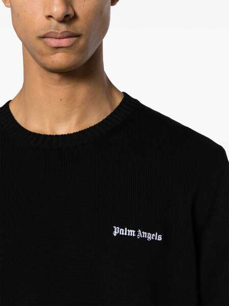 Pulovere Palm Angels Cotton Crewneck Sweater Classic Logo With Embroidered Logo Black Barbati (BM 19763483) 5