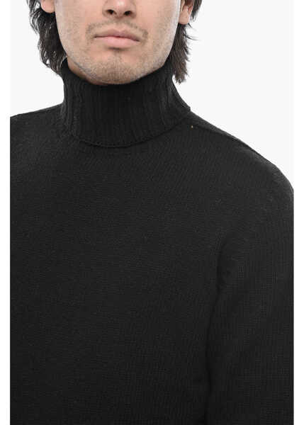 Pulovere Palm Angels Turtleneck Sweater Curved Logo With Jacquard Logo Black Barbati (BM 19763486) 3