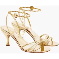 Sandale cu toc Lam&eacute; Leather Slingback Sandals Denise 7Cm Femei