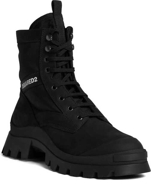 Ghete DSQUARED2 Leather And Nylon Combat Boots With Contrast Logo Black Barbati (BM 19763510) 2