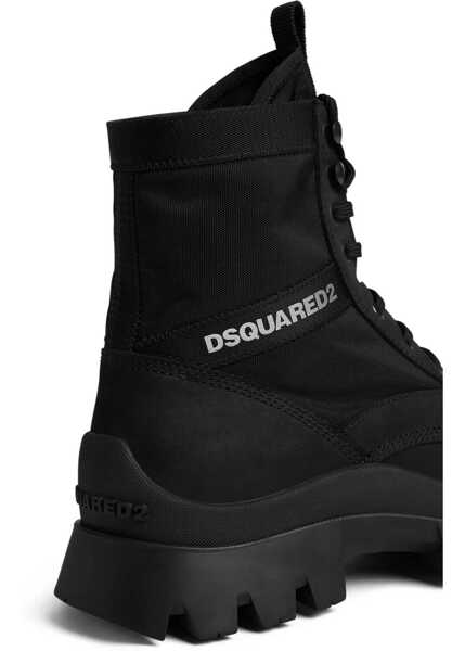 Ghete DSQUARED2 Leather And Nylon Combat Boots With Contrast Logo Black Barbati (BM 19763510) 4