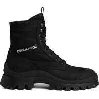 Ghete DSQUARED2 Leather And Nylon Combat Boots With Contrast Logo