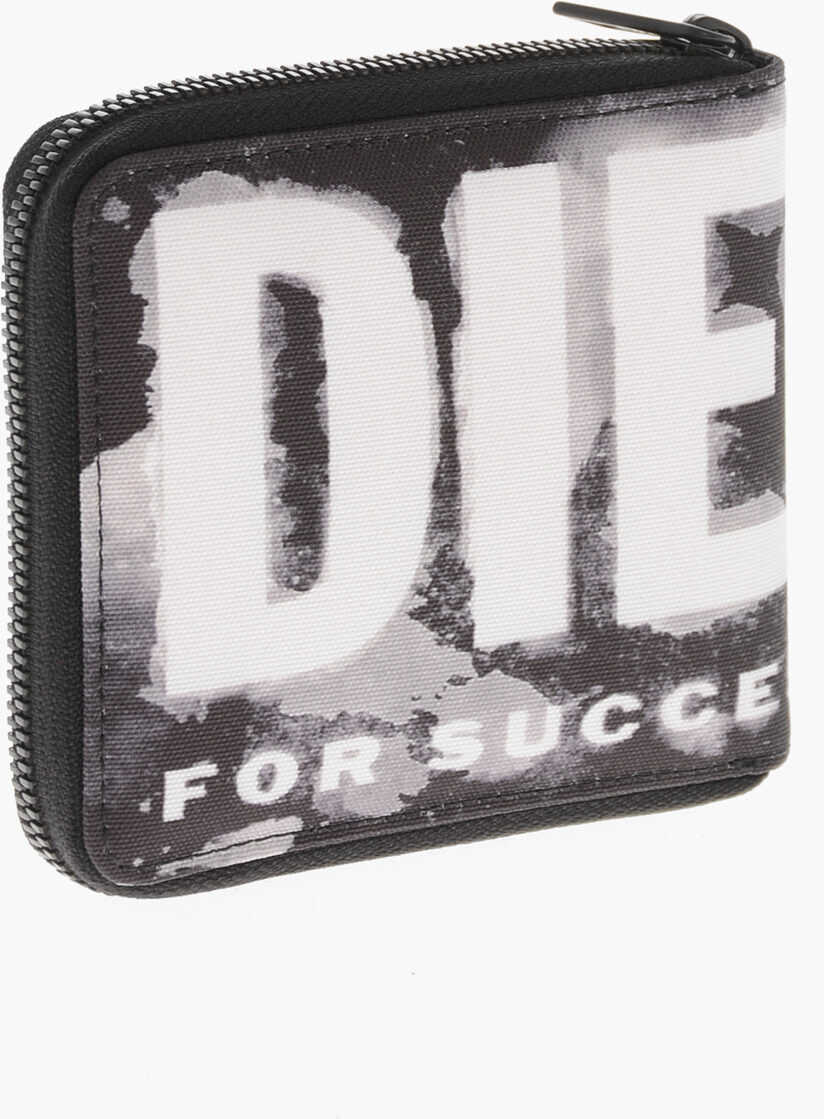 Portofele Diesel Wallet Rave With Acid Wash Effect And Zip Black & White Barbati (BM 19763513) 2