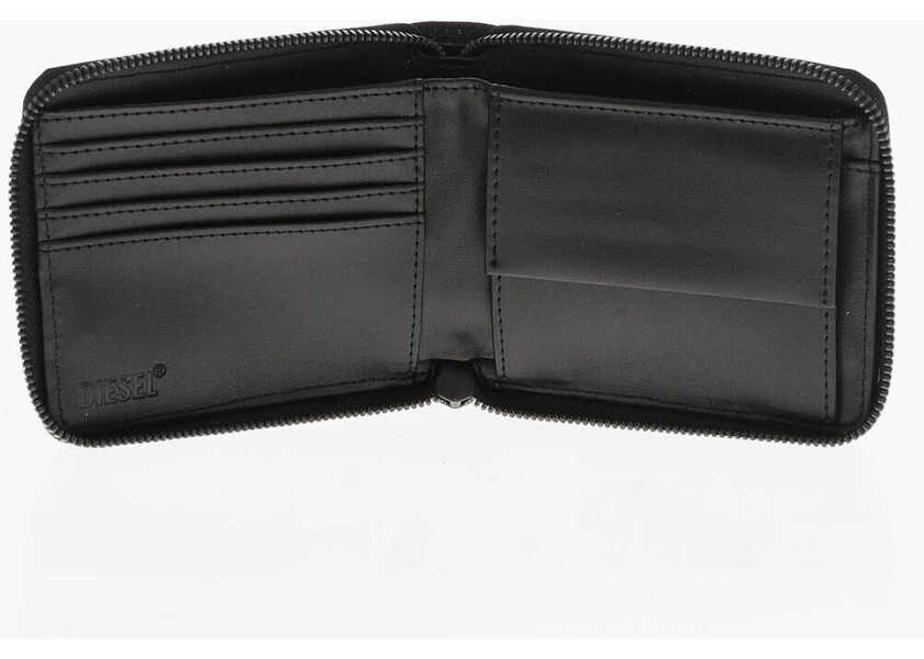 Portofele Diesel Wallet Rave With Acid Wash Effect And Zip Black & White Barbati (BM 19763513) 3