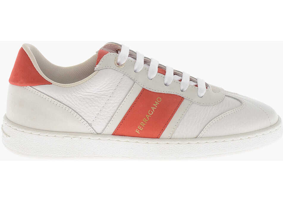 Sneakers Salvatore Ferragamo Hammered Leather Sneakers Achille With Contrasting Strap White Femei (BM 19763537) 3
